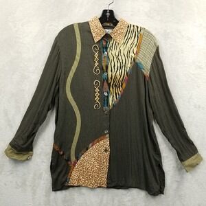 Vintage‎ Faith Blouse Women S Mixed Media Patchwork Embroidered Beaded Art Wear